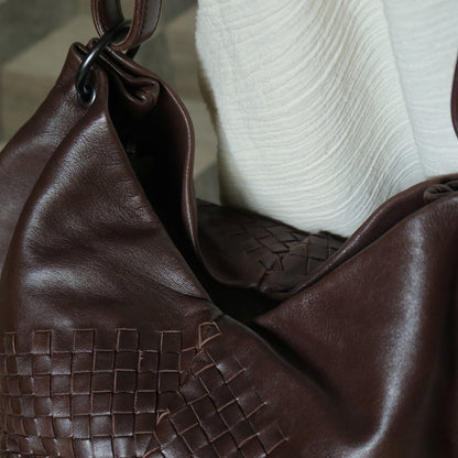 Rare Bottega Veneta Chocolate Brown Leather Intrecciato Weave Shoulder Bag