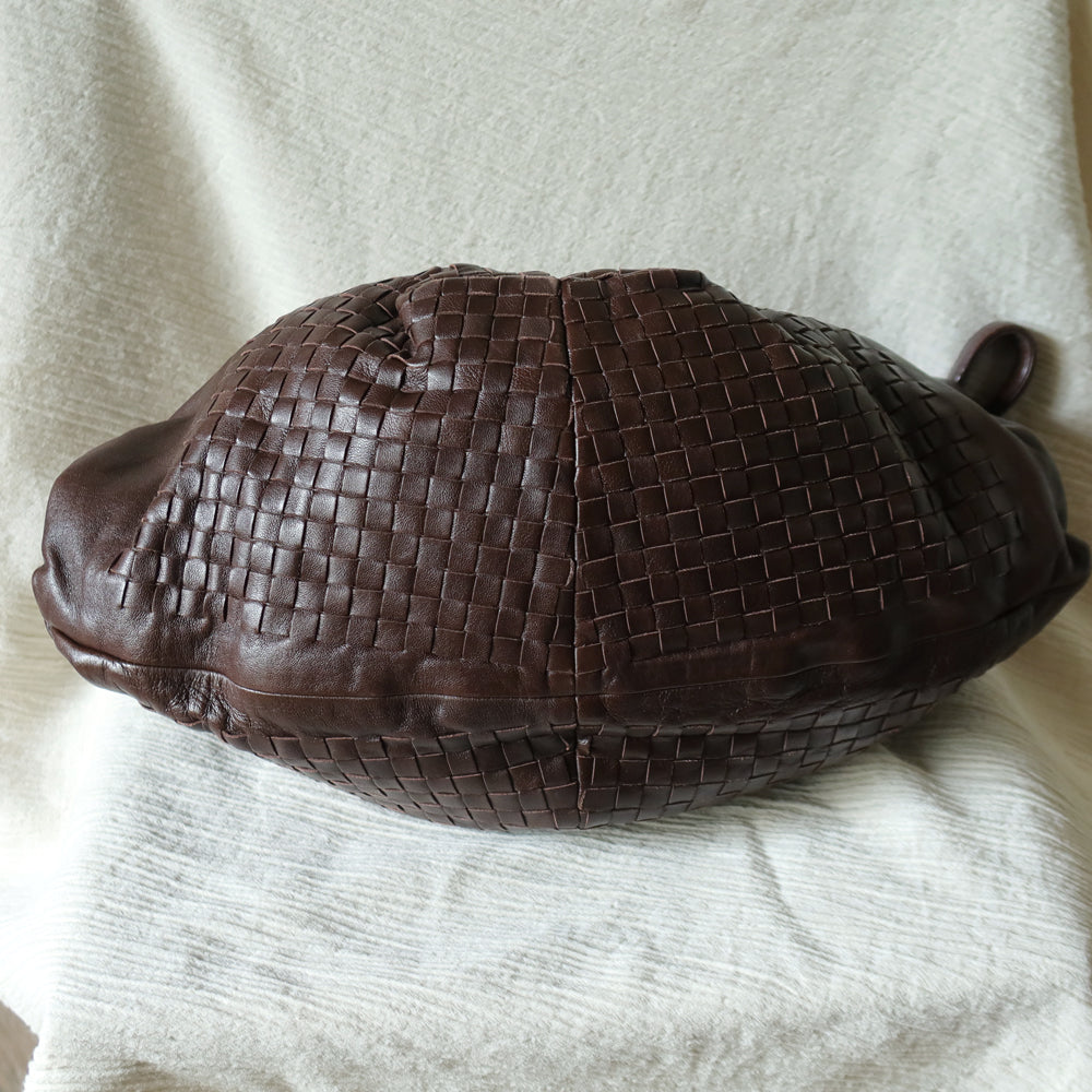 Rare Bottega Veneta Chocolate Brown Leather Intrecciato Weave Shoulder Bag