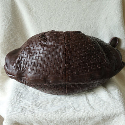 Rare Bottega Veneta Chocolate Brown Leather Intrecciato Weave Shoulder Bag