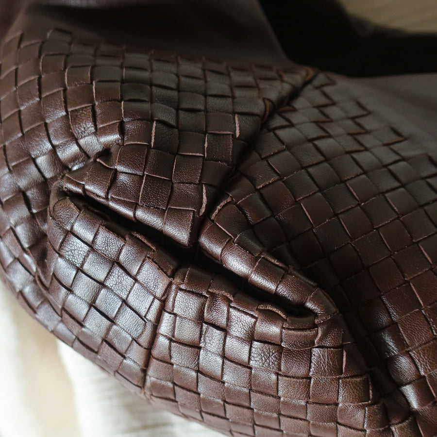 Rare Bottega Veneta Chocolate Brown Leather Intrecciato Weave Shoulder Bag