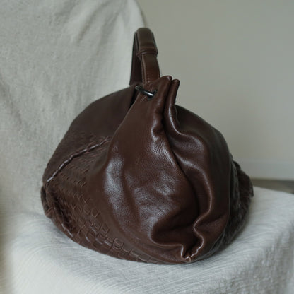 Rare Bottega Veneta Chocolate Brown Leather Intrecciato Weave Shoulder Bag