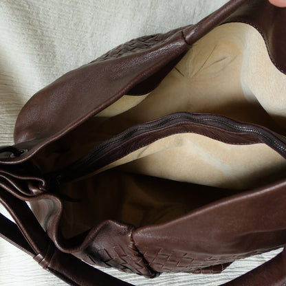 Rare Bottega Veneta Chocolate Brown Leather Intrecciato Weave Shoulder Bag