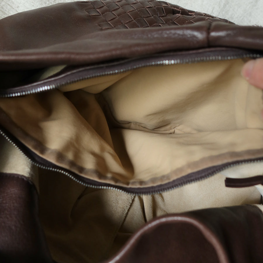 Rare Bottega Veneta Chocolate Brown Leather Intrecciato Weave Shoulder Bag