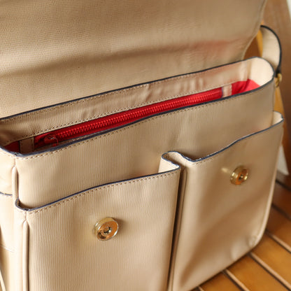 Celine Vintage Cream Bisque Pebbled Leather Celine Ring Crossbody Top Handle Bag