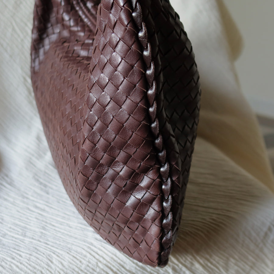Bottega Veneta Vintage Dark Brown Intrecciato Weave Ebano Hobo Shoulder Bag M