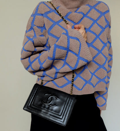 Chanel Vintage Stitched CC mark Black Lambskin Flap Bag