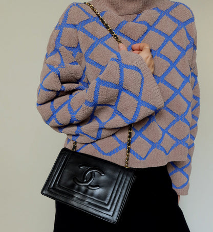 Vintage Chanel Stitched CC mark Black Lambskin Flap Bag