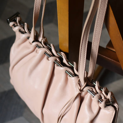 Gucci Vintage Dusty Pink Grained Leather Ruffle 2way Clutch Shoulder Bag