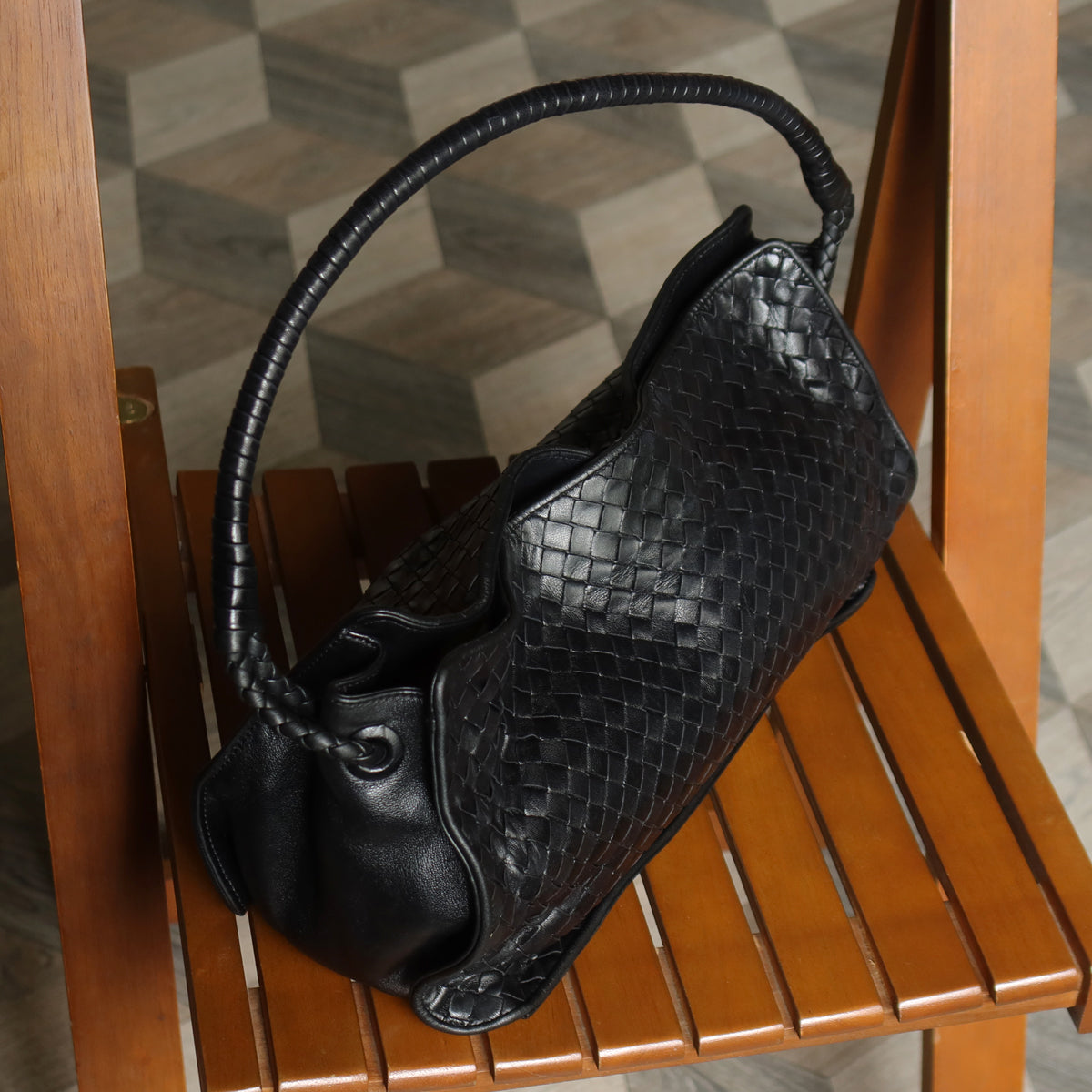 Bottega Veneta Vintage Braided Knot Intrecciato East West Shoulder Bag