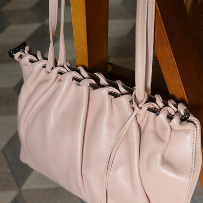 Gucci Vintage Dusty Pink Grained Leather Ruffle 2way Clutch Shoulder Bag