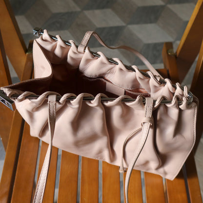 Gucci Vintage Dusty Pink Grained Leather Ruffle 2way Clutch Shoulder Bag