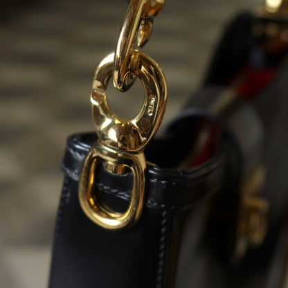 Celine Vintage Classic Black Leather Gancini Gold Buckle Shoulder Bag M