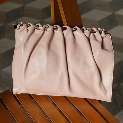 Gucci Vintage Dusty Pink Grained Leather Ruffle 2way Clutch Shoulder Bag