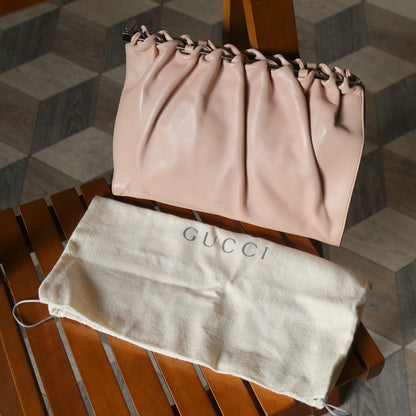 Gucci Vintage Dusty Pink Grained Leather Ruffle 2way Clutch Shoulder Bag