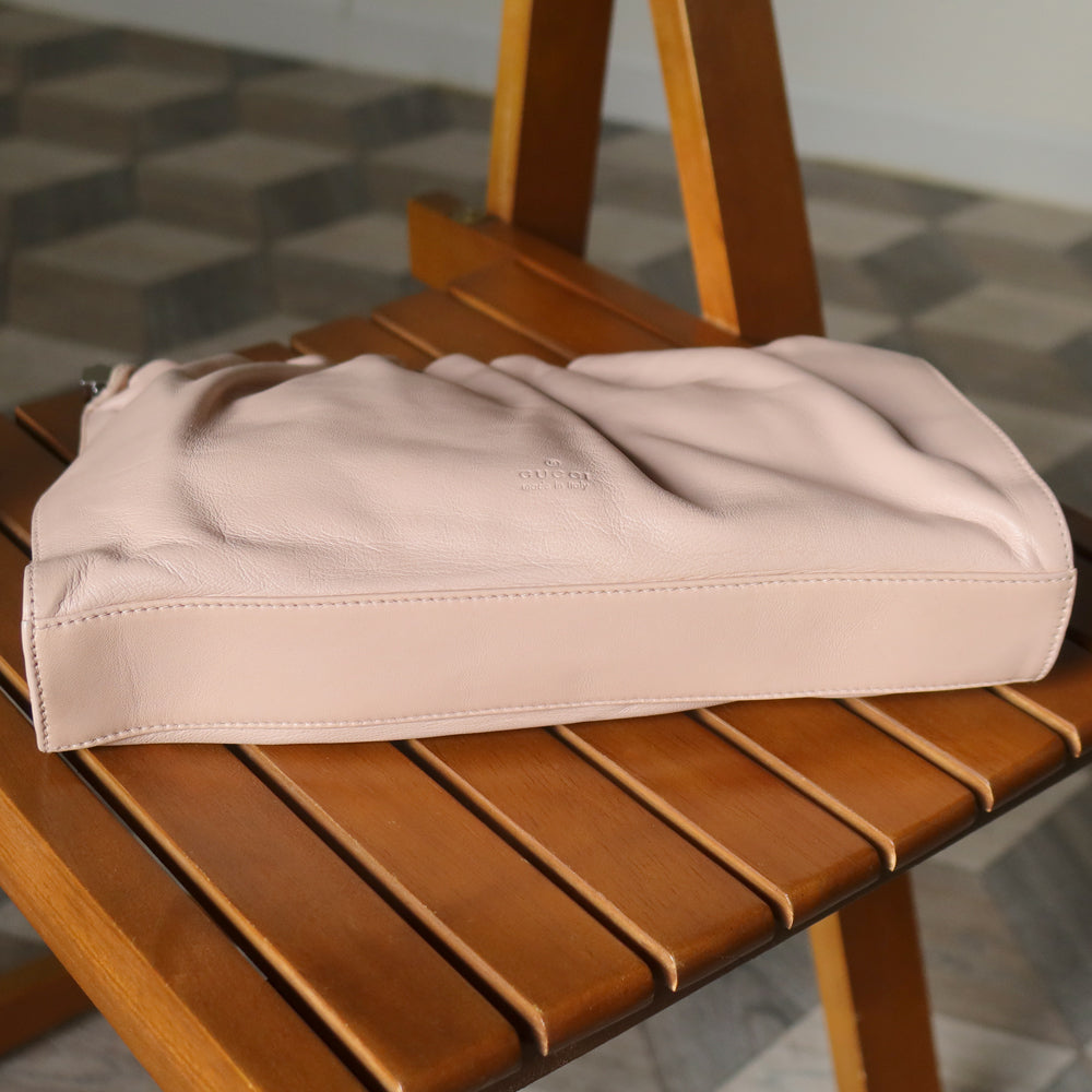 Gucci Vintage Dusty Pink Grained Leather Ruffle 2way Clutch Shoulder Bag