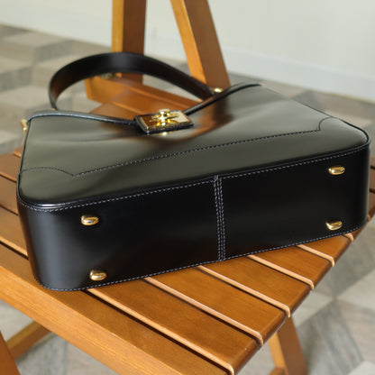 Celine Vintage Classic Black Leather Gancini Gold Buckle Shoulder Bag M
