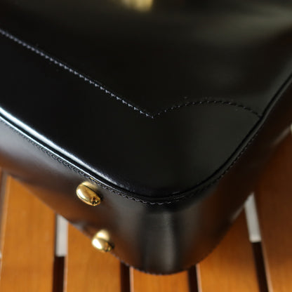 Celine Vintage Classic Black Leather Gancini Gold Buckle Shoulder Bag M