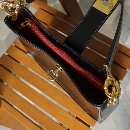 Celine Vintage Classic Black Leather Gancini Gold Buckle Shoulder Bag M