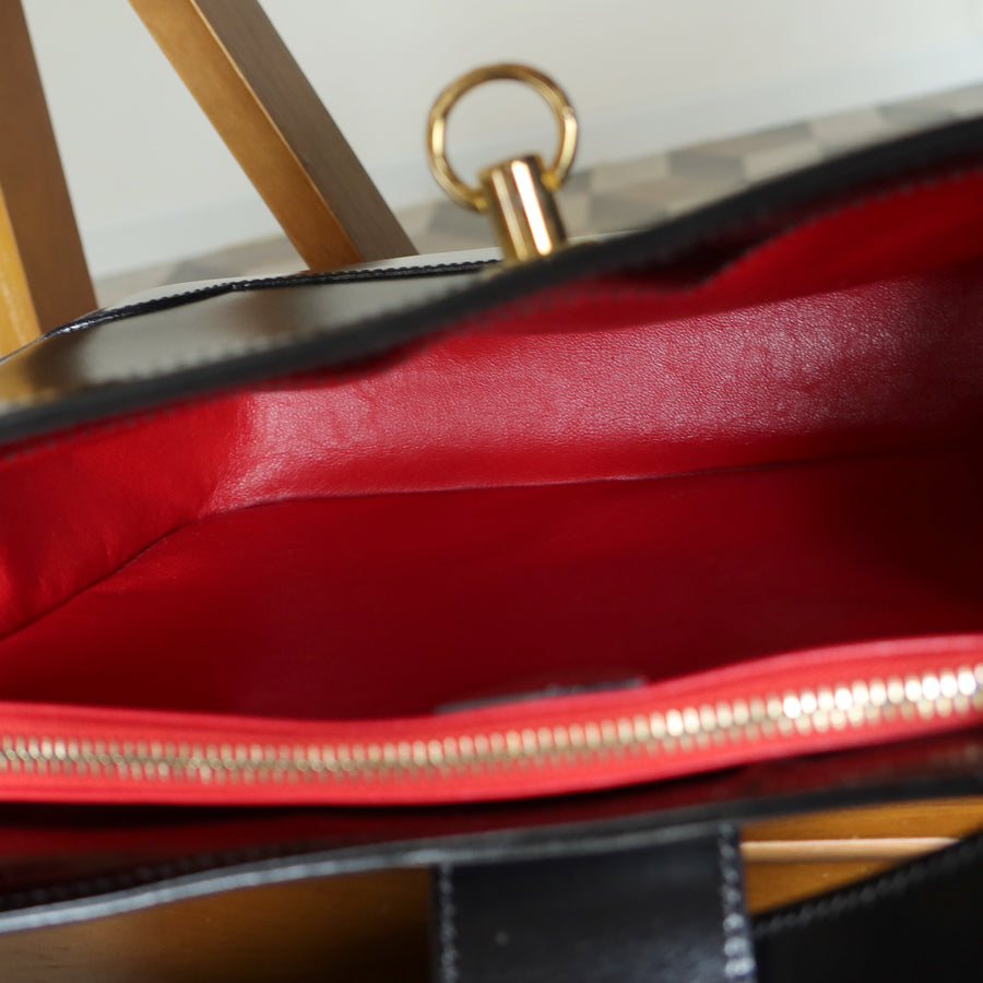 Celine Vintage Classic Black Leather Gancini Gold Buckle Shoulder Bag M