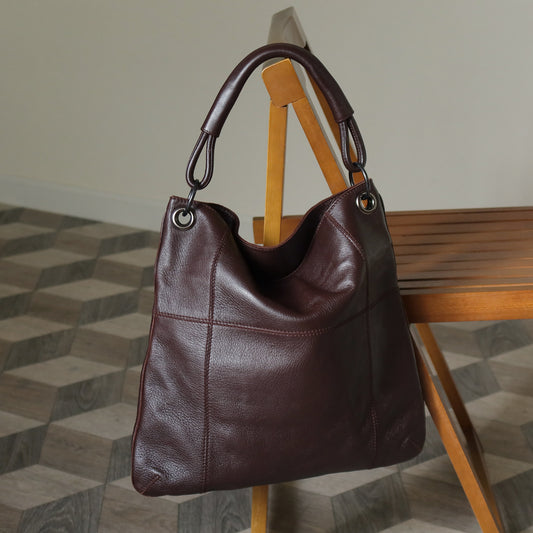 Bottega Veneta Vintage Dark Brown Grained Leather Cross Stitching Shoulder Bag