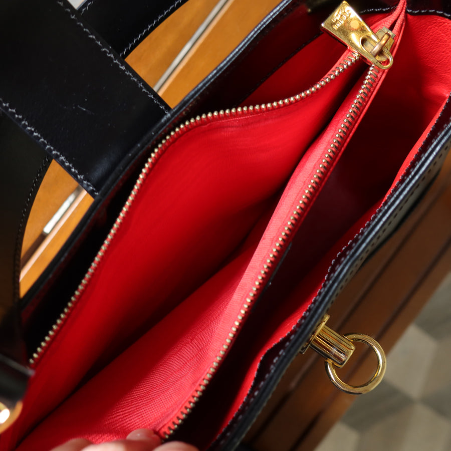 Celine Vintage Classic Black Leather Gancini Gold Buckle Shoulder Bag M