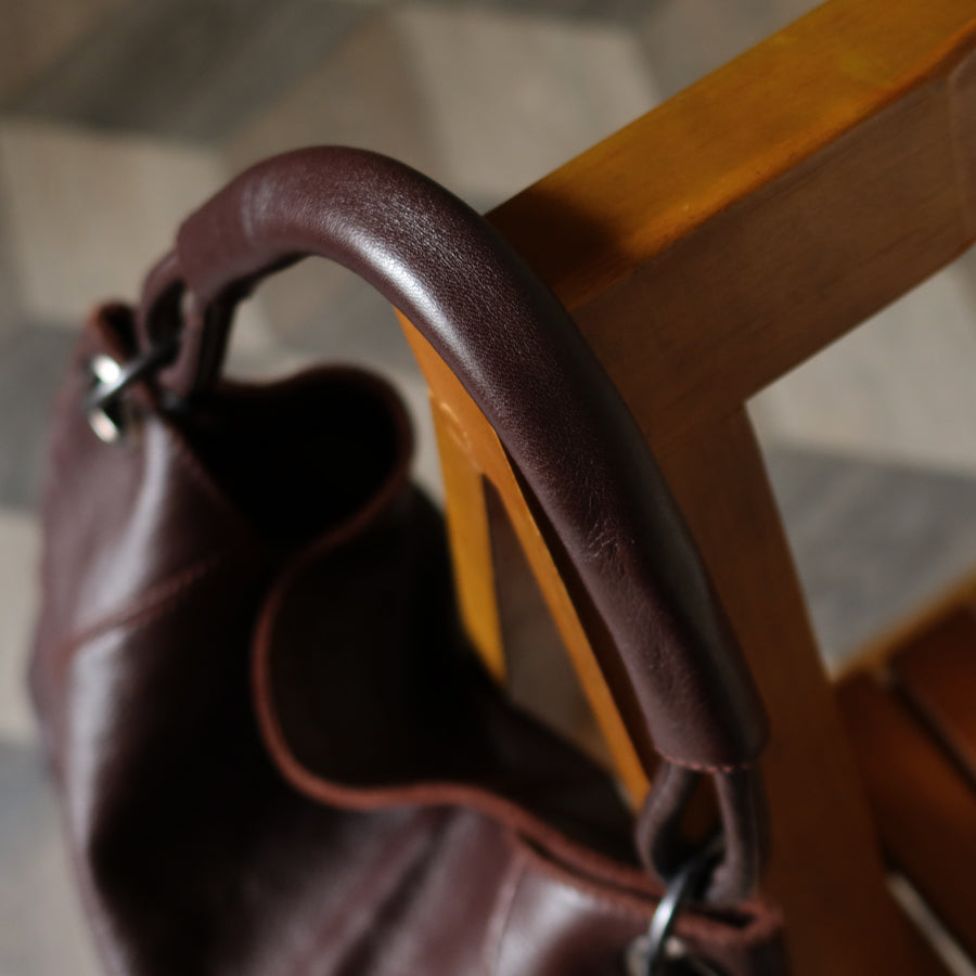 Bottega Veneta Vintage Dark Brown Grained Leather Cross Stitching Shoulder Bag