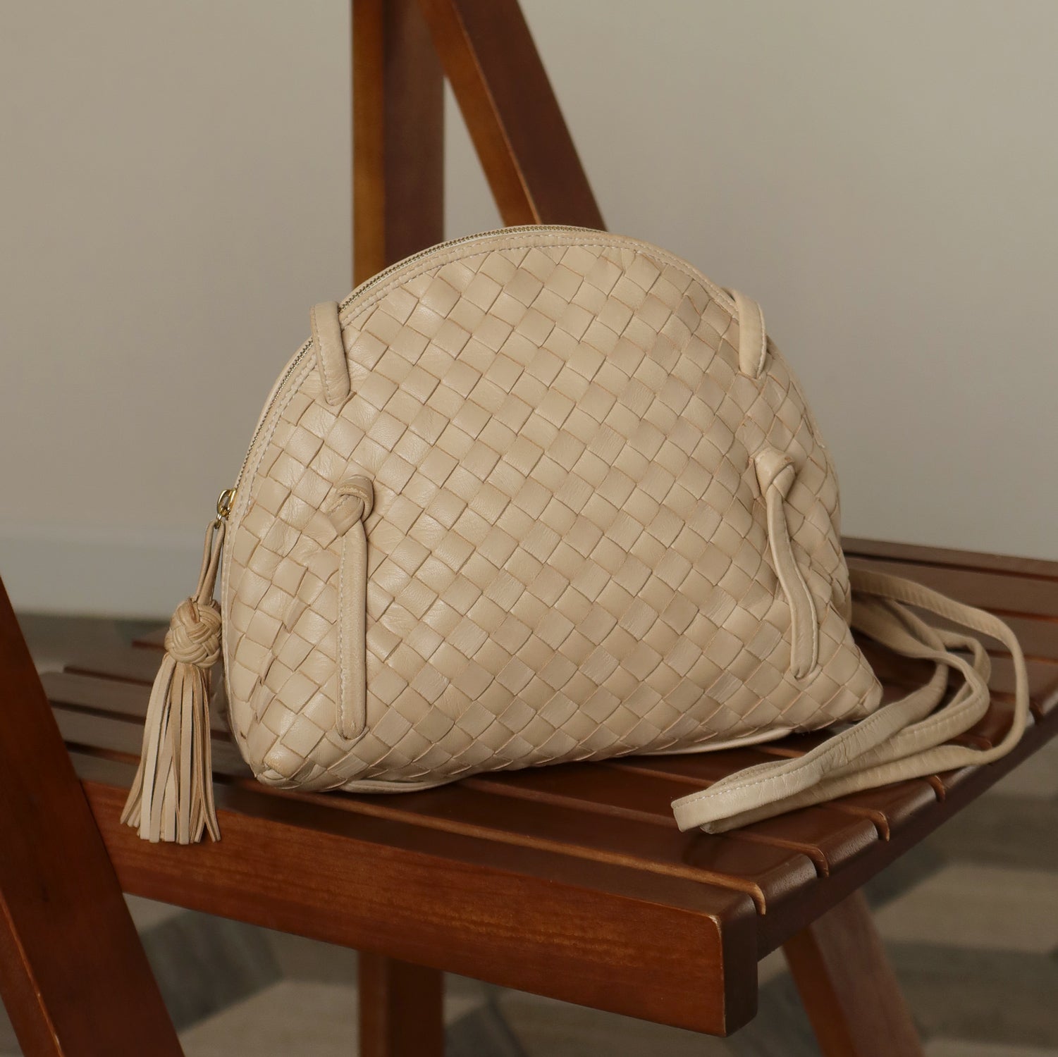 Bottega Veneta Vintage Ivory Intrecciato Leather 2way Pouch Bag