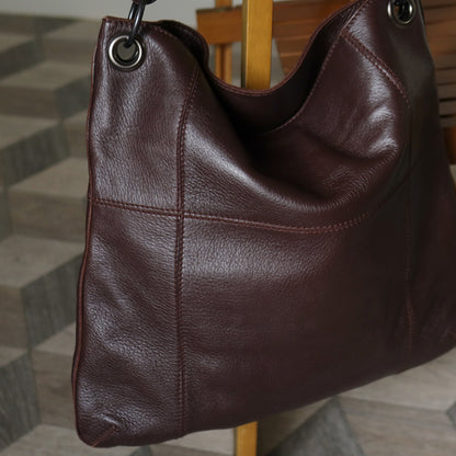 Bottega Veneta Vintage Dark Brown Grained Leather Cross Stitching Shoulder Bag