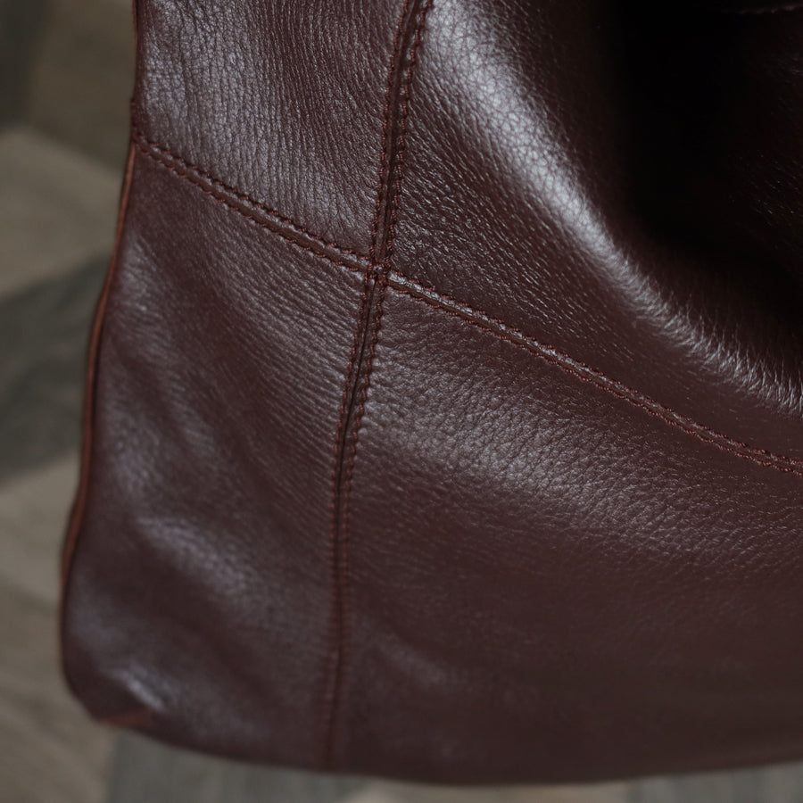 Bottega Veneta Vintage Dark Brown Grained Leather Cross Stitching Shoulder Bag