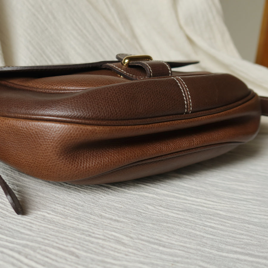 Loewe Vintage Dual Brown Leather Anagram Crossbody Flap Bag