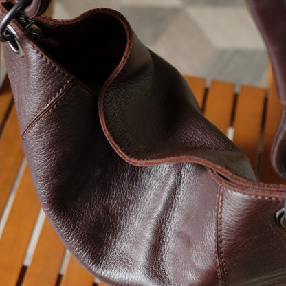 Bottega Veneta Vintage Dark Brown Grained Leather Cross Stitching Shoulder Bag