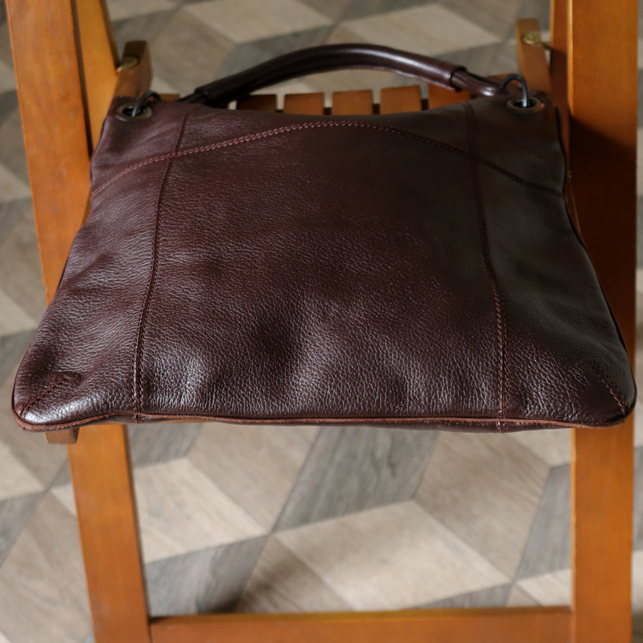 Bottega Veneta Vintage Dark Brown Grained Leather Cross Stitching Shoulder Bag