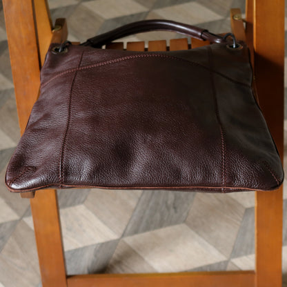 Bottega Veneta Vintage Dark Brown Grained Leather Cross Stitching Shoulder Bag