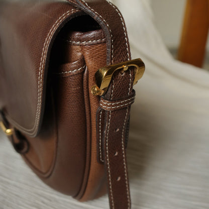 Loewe Vintage Dual Brown Leather Anagram Crossbody Flap Bag