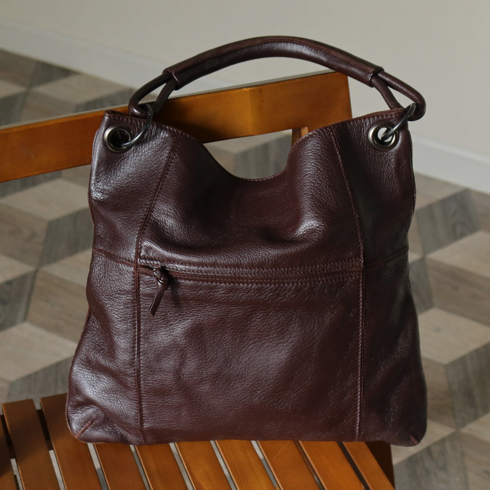 Bottega Veneta Vintage Dark Brown Grained Leather Cross Stitching Shoulder Bag