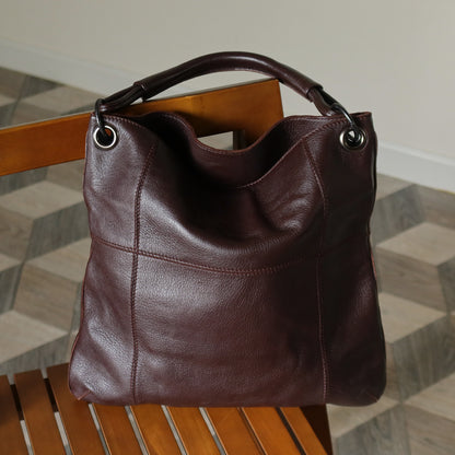 Bottega Veneta Vintage Dark Brown Grained Leather Cross Stitching Shoulder Bag