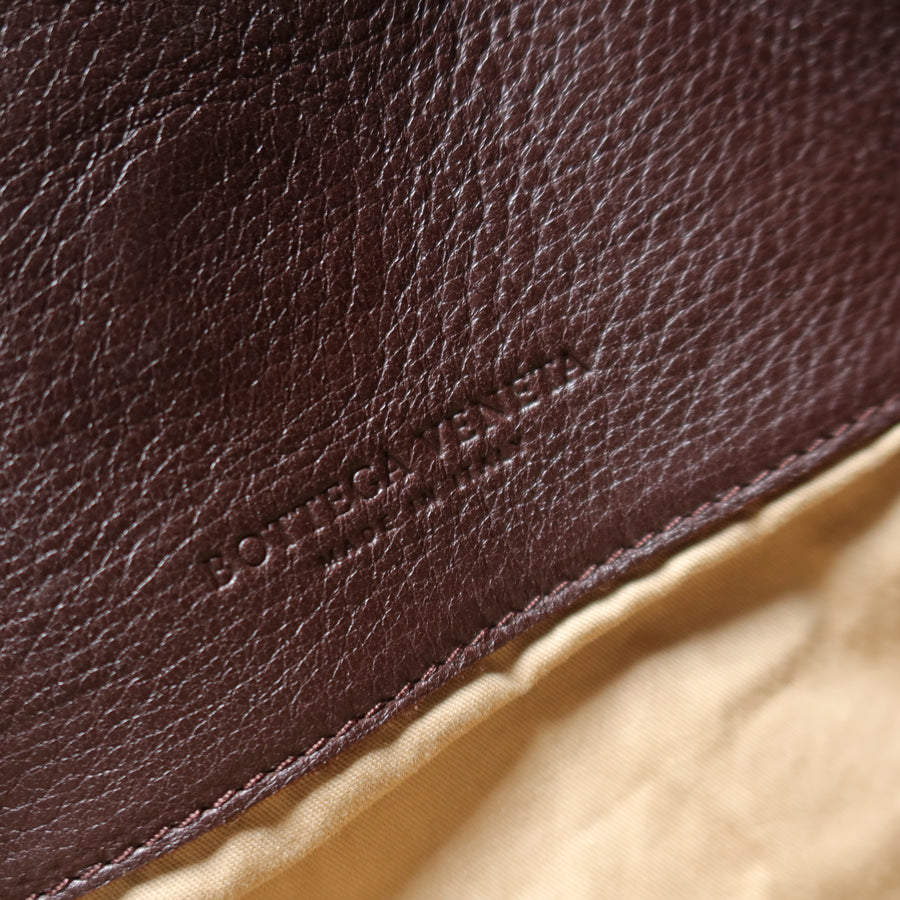 Bottega Veneta Vintage Dark Brown Grained Leather Cross Stitching Shoulder Bag