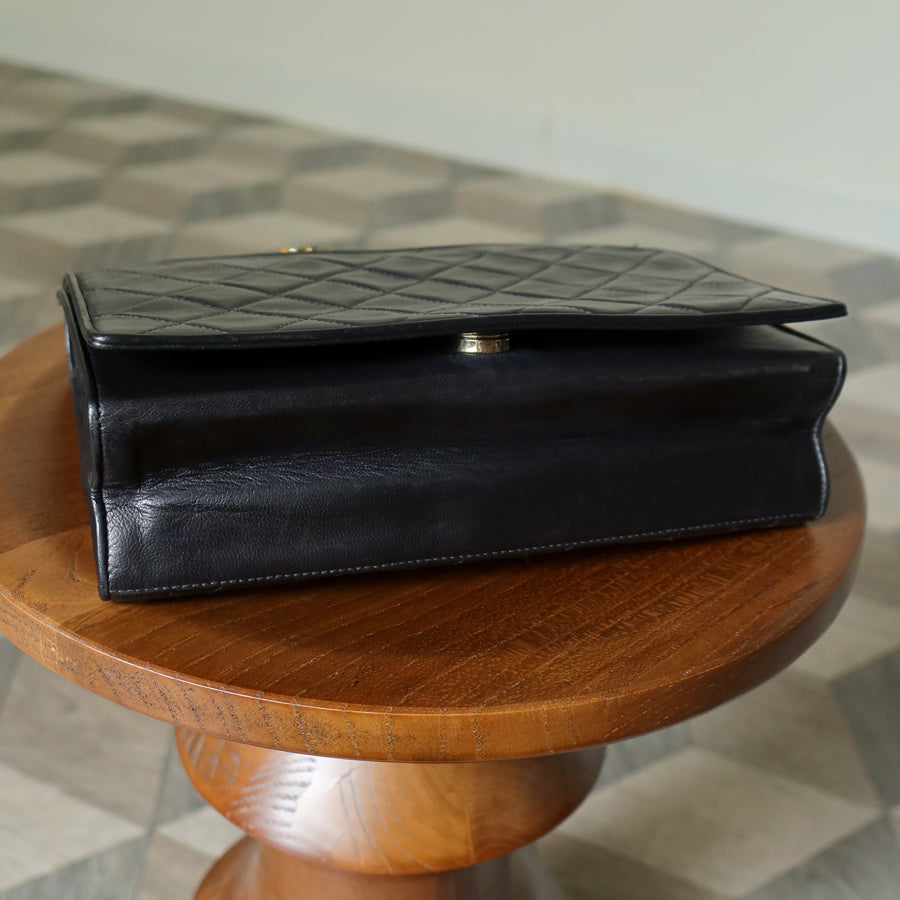 Chanel Vintage Black Lambskin Matelasse Diamond Quilted CC mark Flap Bag