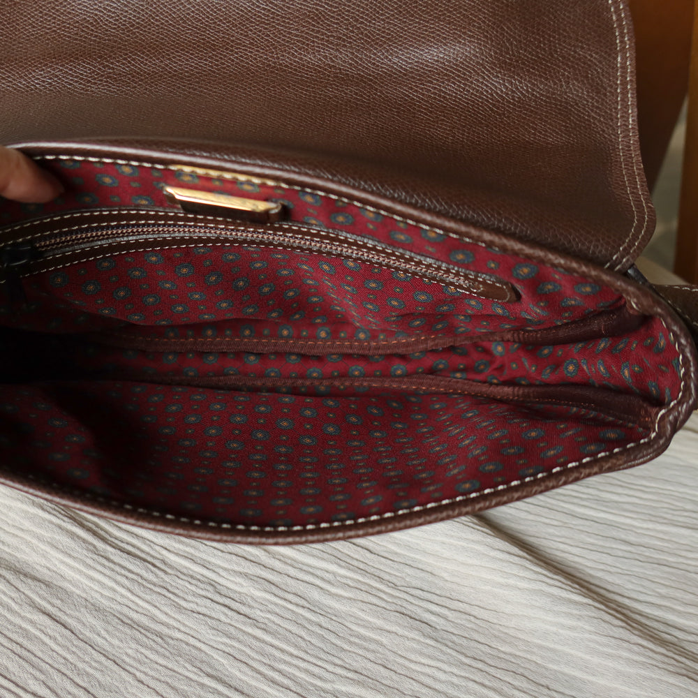Loewe Vintage Dual Brown Leather Anagram Crossbody Flap Bag