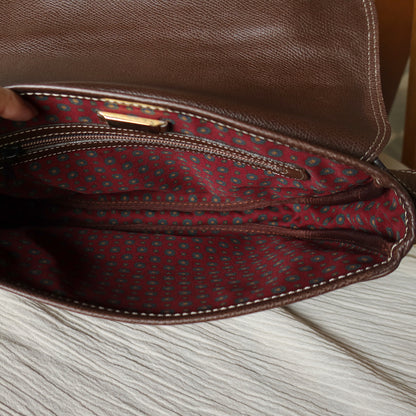 Loewe Vintage Dual Brown Leather Anagram Crossbody Flap Bag