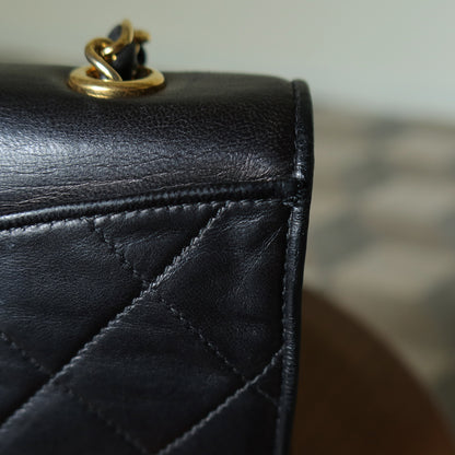 Chanel Vintage Black Lambskin Matelasse Diamond Quilted CC mark Flap Bag