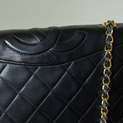Chanel Vintage Black Lambskin Matelasse Diamond Quilted CC mark Flap Bag