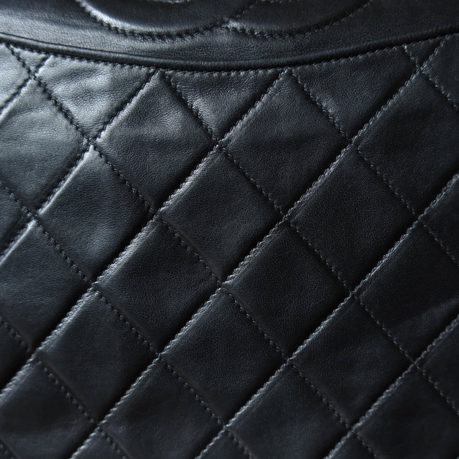 Chanel Vintage Black Lambskin Matelasse Diamond Quilted CC mark Flap Bag
