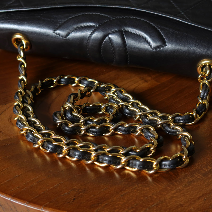 Chanel Vintage Black Lambskin Matelasse Diamond Quilted CC mark Flap Bag