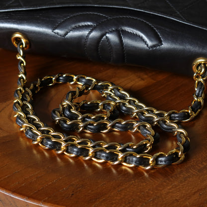 Chanel Vintage Black Lambskin Matelasse Diamond Quilted CC mark Flap Bag