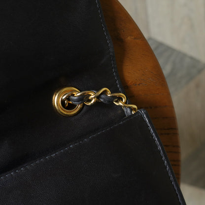 Chanel Vintage Black Lambskin Matelasse Diamond Quilted CC mark Flap Bag