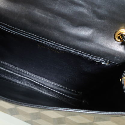 Chanel Vintage Black Lambskin Matelasse Diamond Quilted CC mark Flap Bag