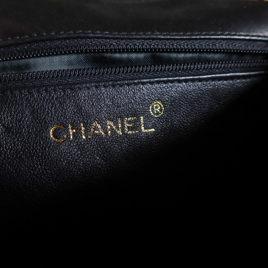 Chanel Vintage Black Lambskin Matelasse Diamond Quilted CC mark Flap Bag