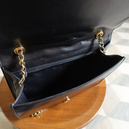 Chanel Vintage Black Lambskin Matelasse Diamond Quilted CC mark Flap Bag