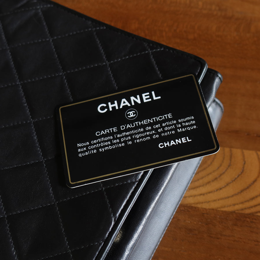 Chanel Vintage Black Lambskin Matelasse Diamond Quilted CC mark Flap Bag